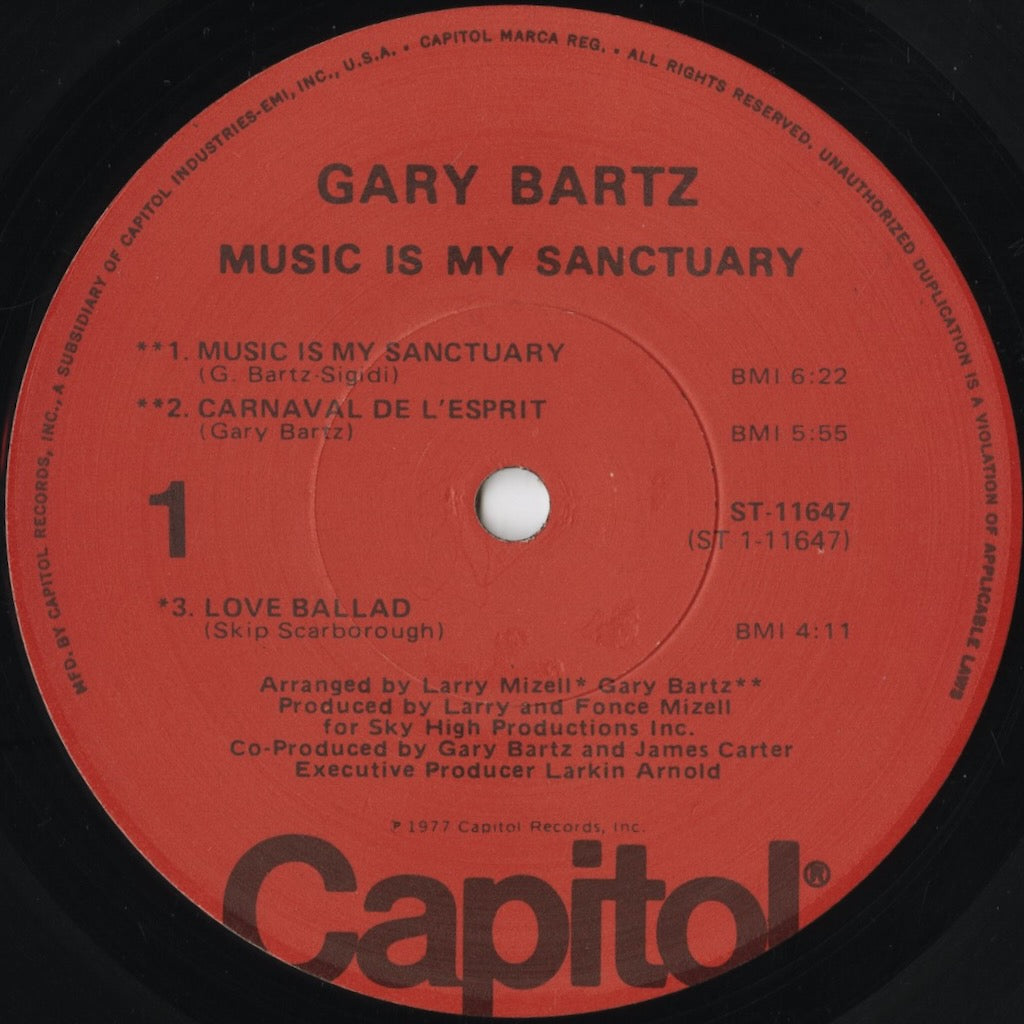 Gary Bartz - Music Is My Sanctuary (ST-11647) LP 1977 US Capitol｜中古LP