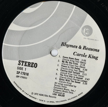 Carole King / キャロル・キング / Rhymes And Reasons (SP-77016)