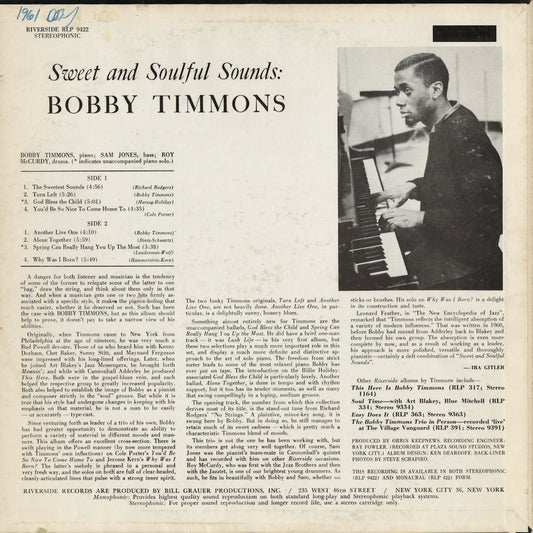 Bobby Timmons – Sweet And Soulful Sounds (RLP 9422) LP 1962 US Riverside | 中古LP