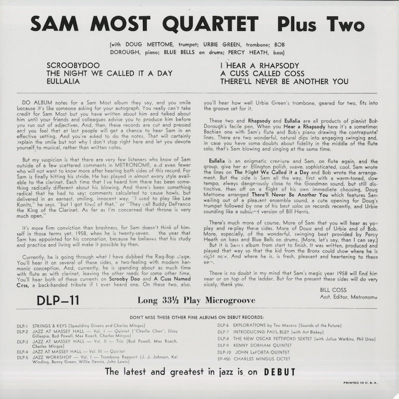 Sam Most / サム・モスト / Sam Most Quartet Plus Two (WWLJ-7090)