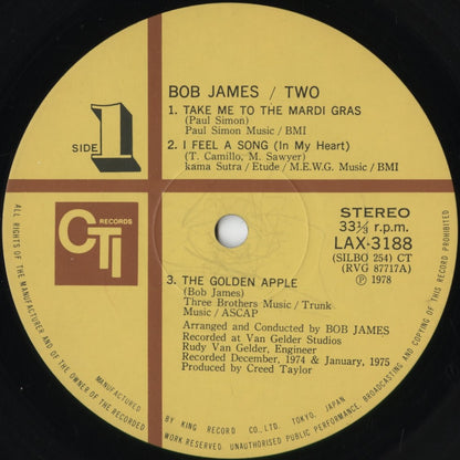 Bob James - Two (LAX-3188) 1975 JPN CTI - キングレコード｜中古LP