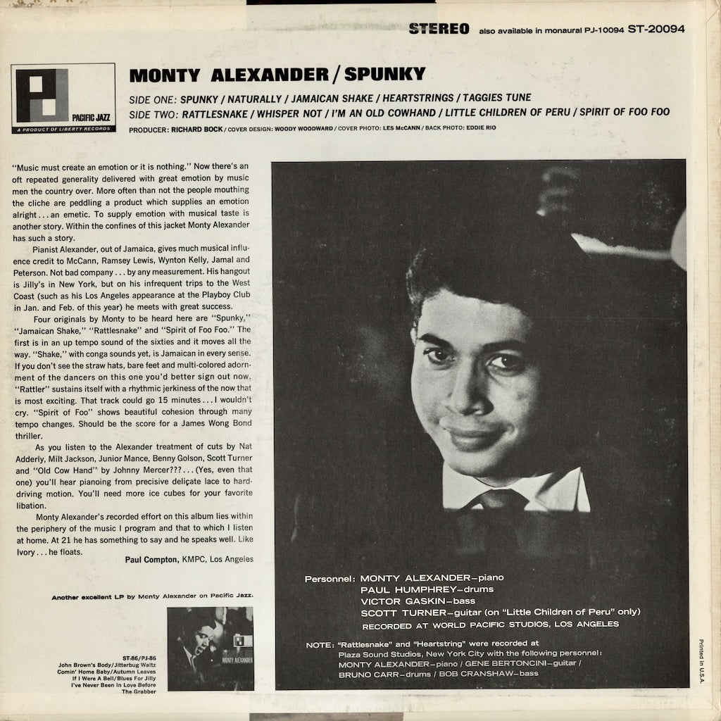 Monty Alexander / モンティー・アレキサンダー / Spunky (ST-20094)