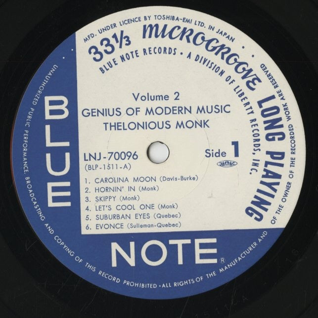 Thelonious Monk / セロニアス・モンク / Genius Of Modern Music Volume 2(LNJ 70096)