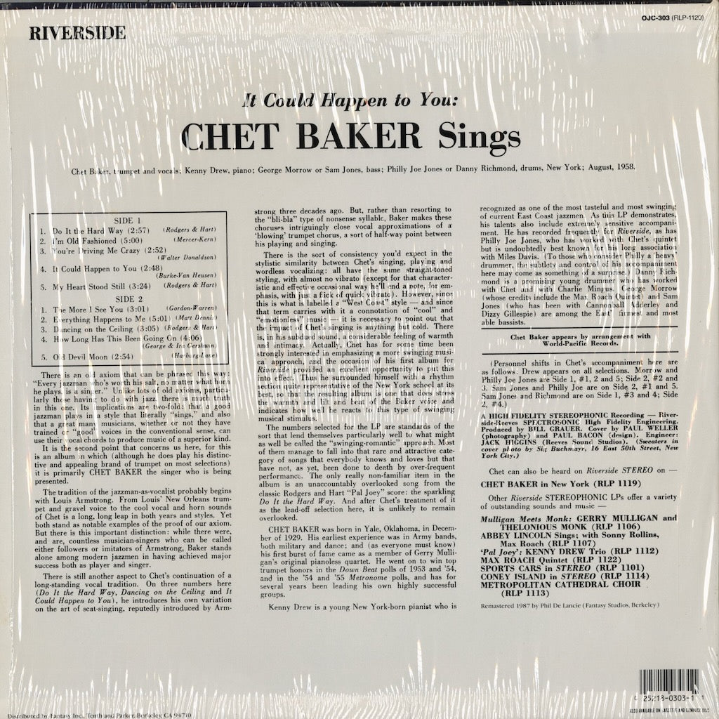 Chet Baker - It Could Happen To You (OJC-303) 1987 US Riverside/OJC｜中古LP