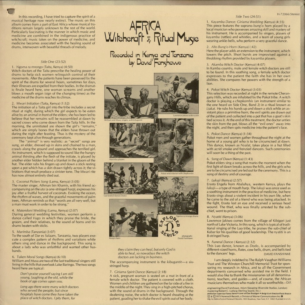 V.A. - Africa Witchcraft & Ritual Music - Recorded By David Fanshawe (H-72066) 1975 US Nonsuch｜中古LP