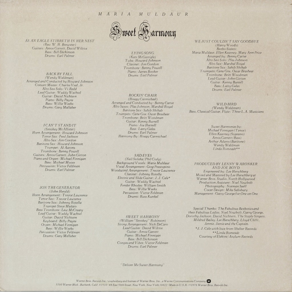 Maria Muldaur - Sweet Harmony (MS 2235) LP 1976 US Reprise｜中古LP