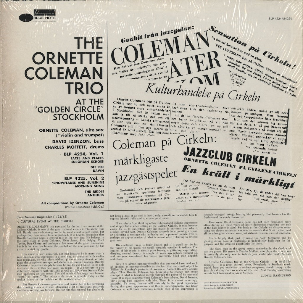 Ornette Coleman / オーネット・コールマン / At The Golden Circle Stockholm Volume –  VOXMUSIC WEBSHOP