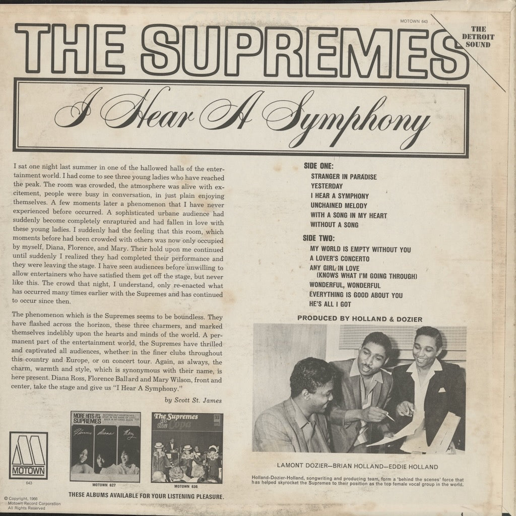 The Supremes / シュプリームス / I Hear A Symphony (MS 643)