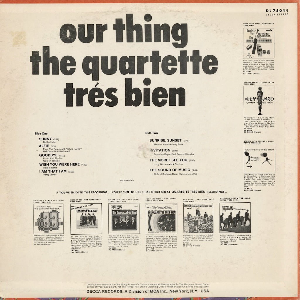 Quartette Tres Bien - Our Thing (DL75044) LP 1968 US Decca｜中古LP