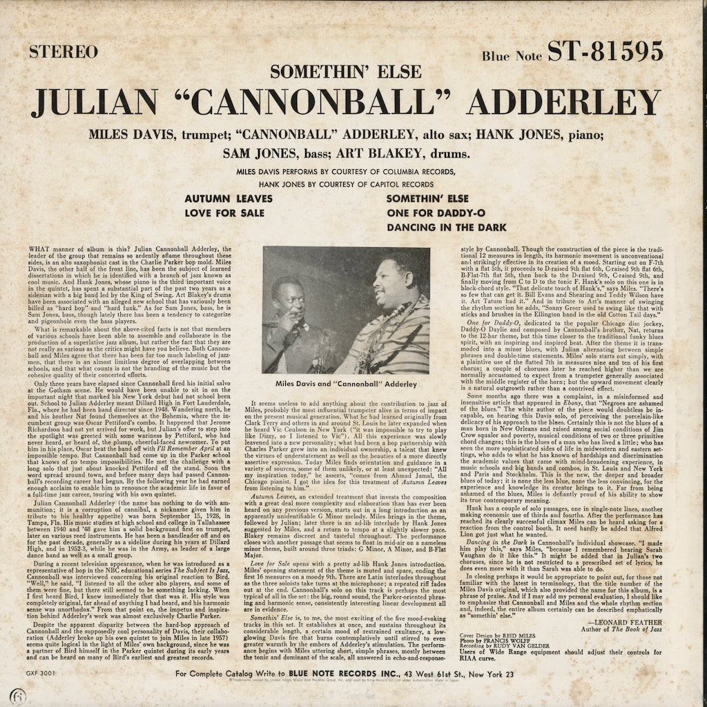 Cannonball Adderley - Somethin' Else (GXK 3001) 1977 JPN Blue Note / King Record｜中古LP