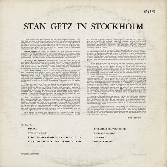 Stan Getz - Stan Getz In Stockholm (MG V-8213) 1956 US Verve｜中古LP