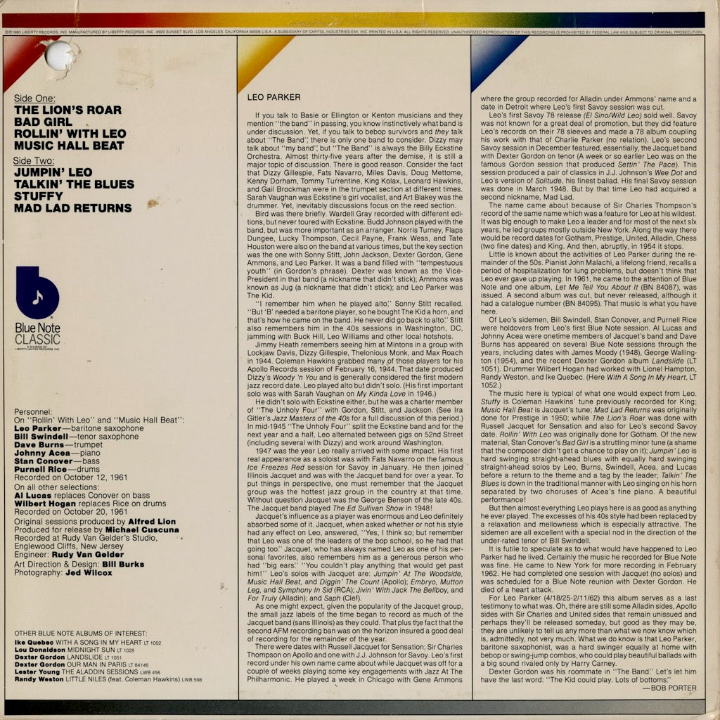 Leo Parker - Rollin' With Leo (LT-1076) LP 1980 US Blue Note｜中古LP