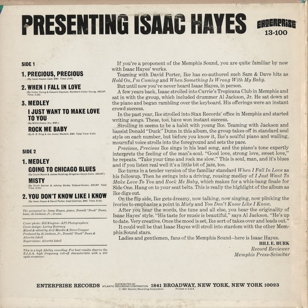 Isaac Hayes - Presenting (13-100) 1968 US Enterprise｜中古LP