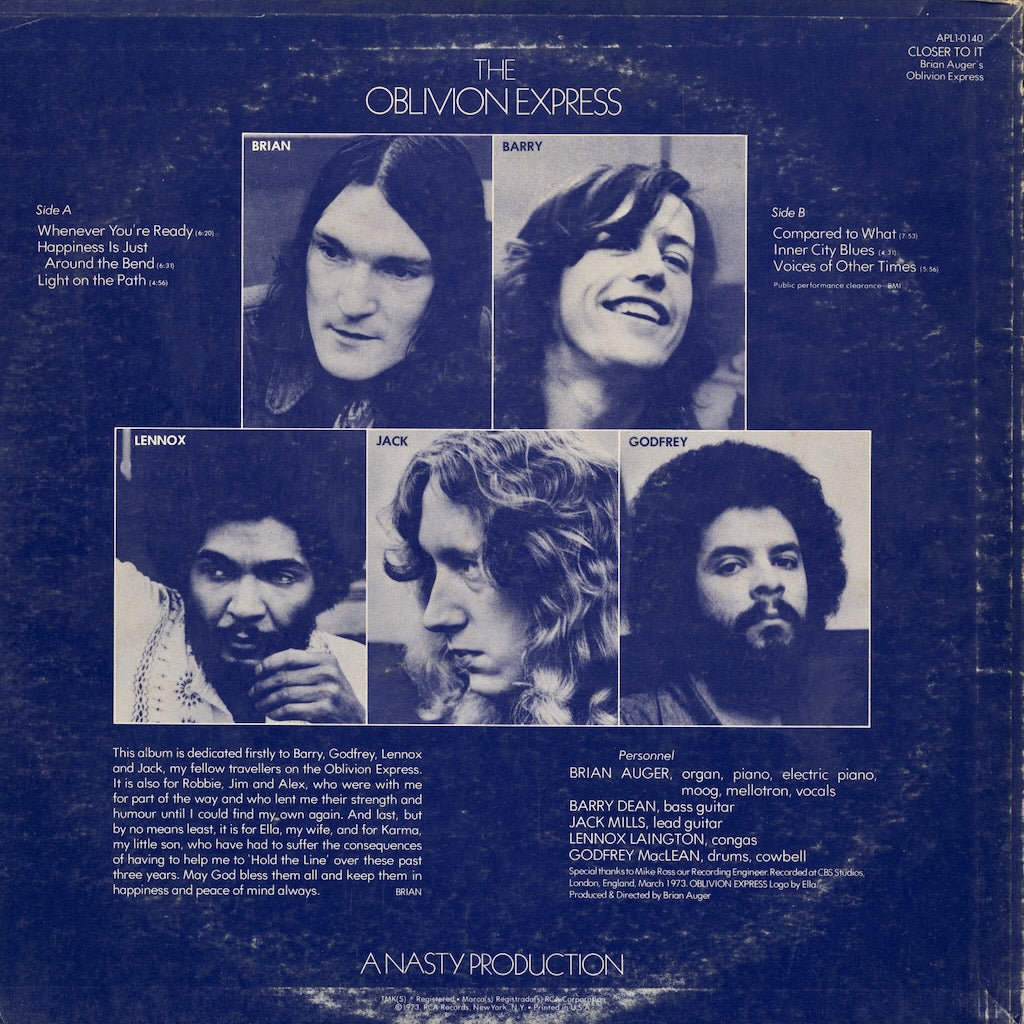 Brian Auger - Closer To It! (APL1-0140) LP 1973 US RCA Victor｜中古LP