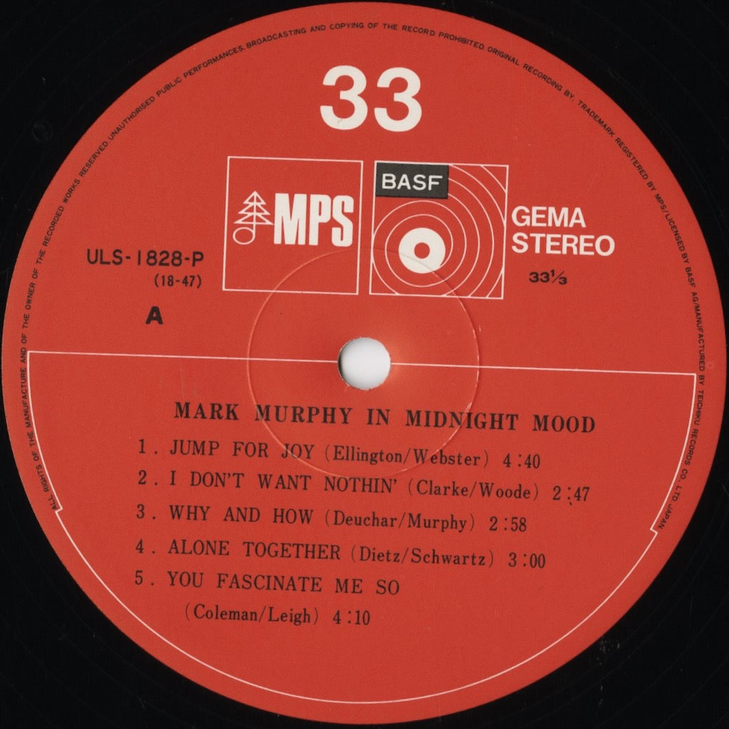 Mark Murphy - Midnight Mood (ULS-1828-P) LP 1978 JPN MPS｜中古LP
