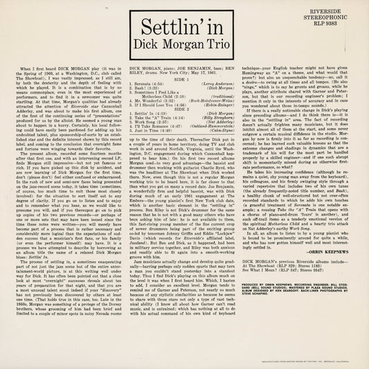 Dick Morgan Trio - Settlin' In (WWLJ-7072) 1992 US Riverside｜中古LP