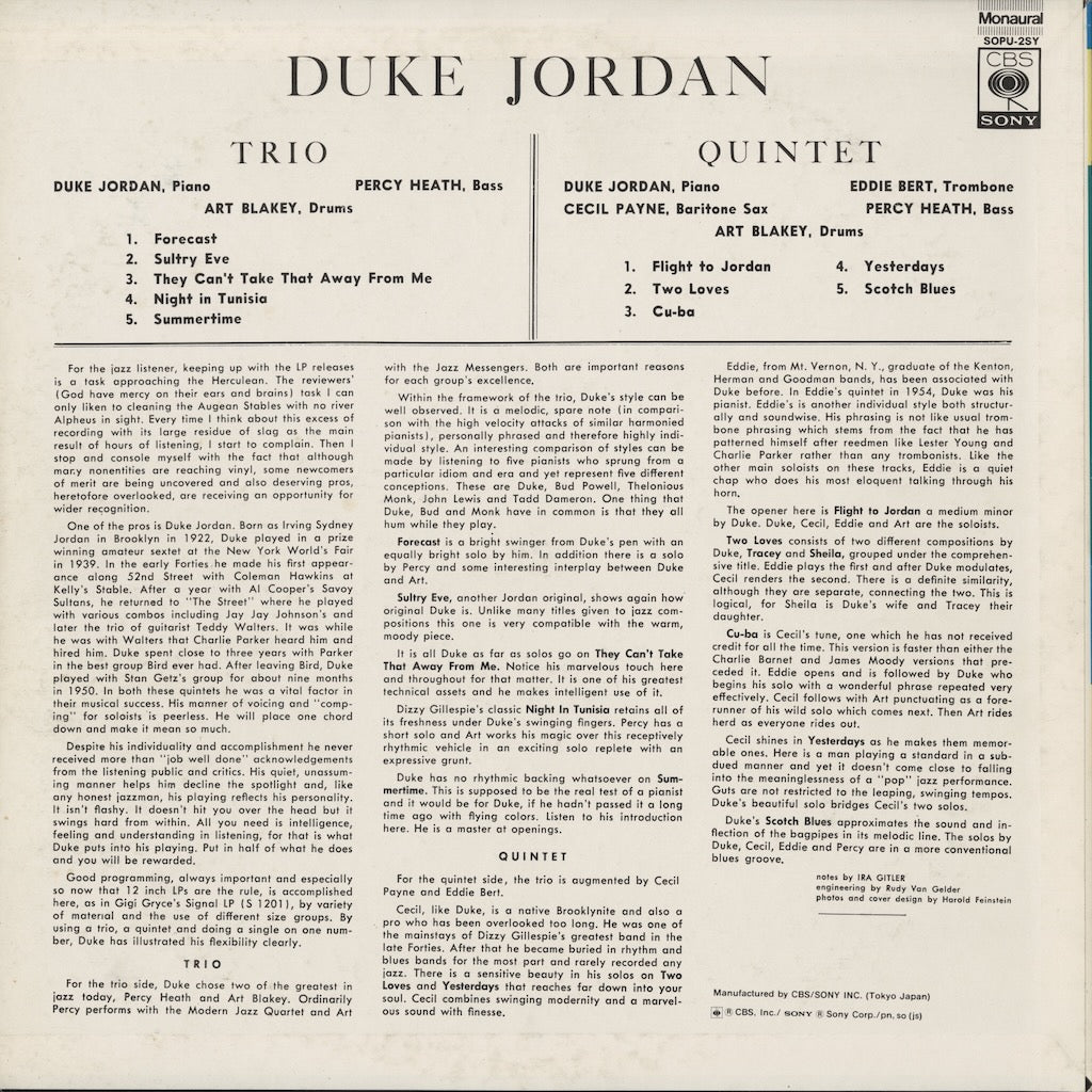Duke Jordan / デューク・ジョーダン / Duke Jordan (1955) (SOPU-2-SY)