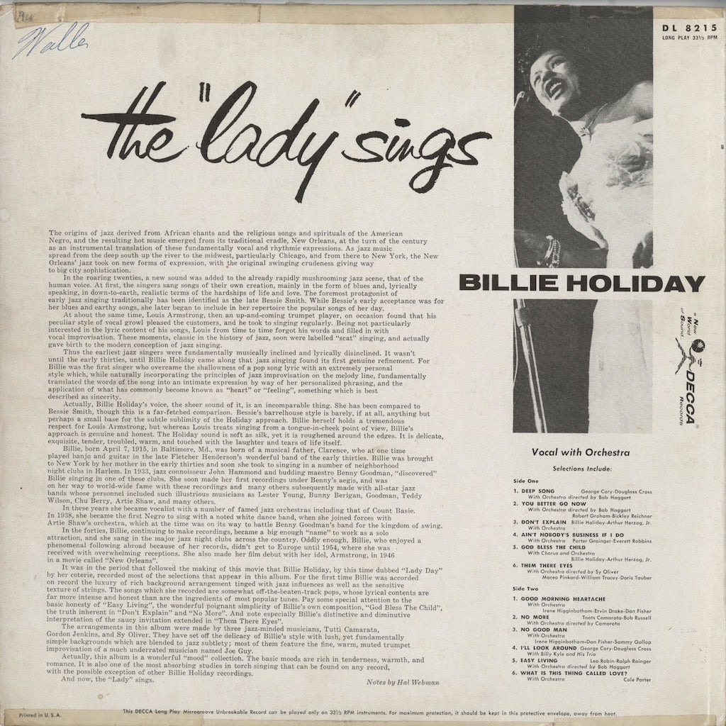 Billie Holiday / ビリー・ホリデイ / The Lady Sings (DL 8215)
