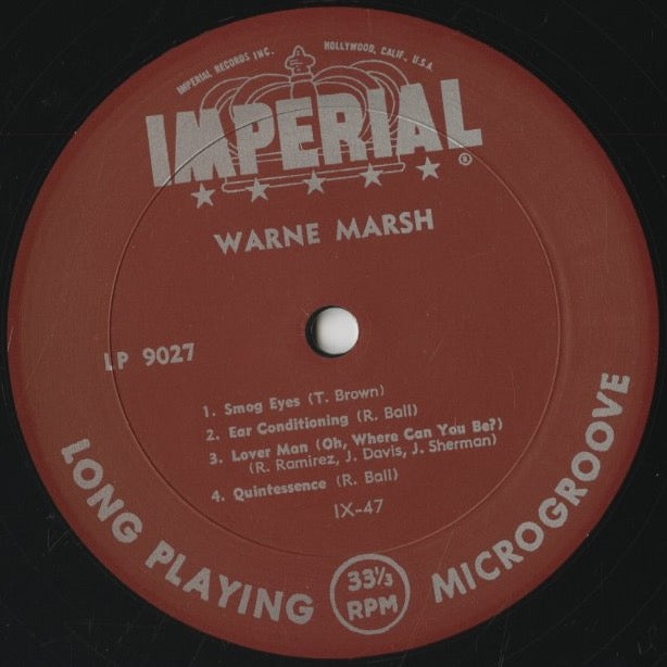 Warne Marsh / ウォーン・マーシュ / Jazz Of Two Cities (LP 9027)