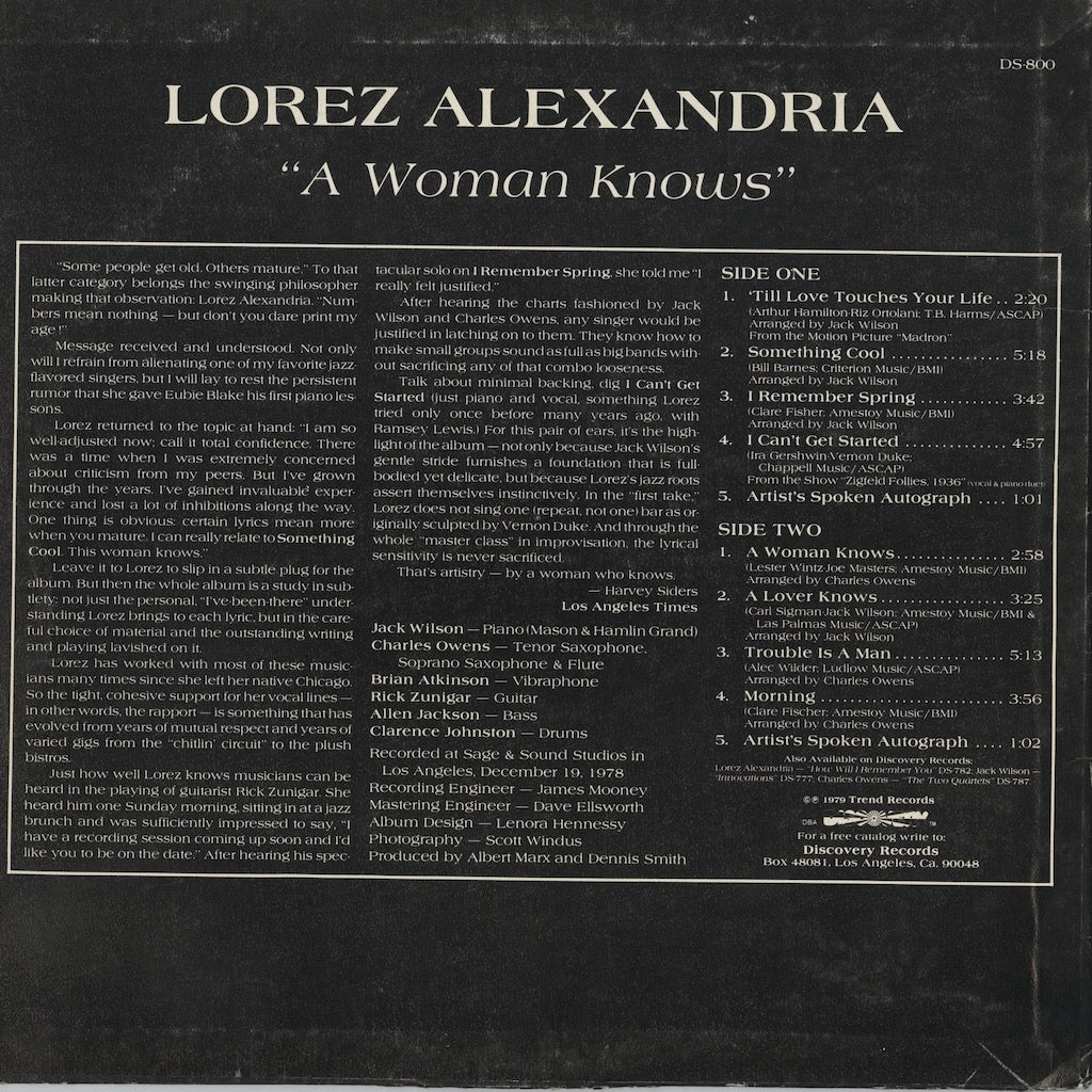 Lorez Alexandria / ロレツ・アレクサンドリア / A Woman Knows (DS-800)