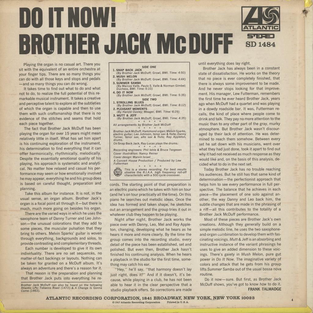 Brother Jack McDuff / ブラザー・ジャック・マクダフ / Do It Now! (SD 1484)