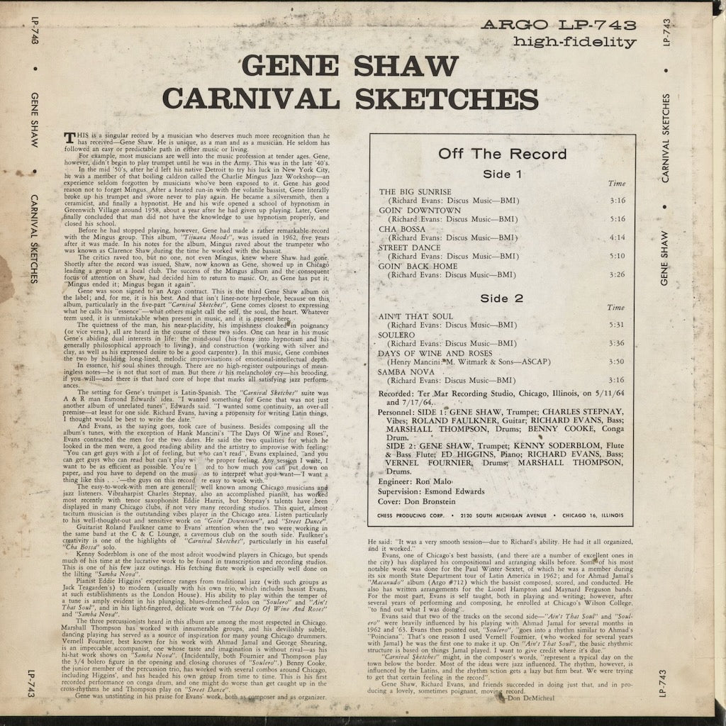 Gene Shaw - Carnival Sketches (LPS-743) 1960's US CADET｜中古LP