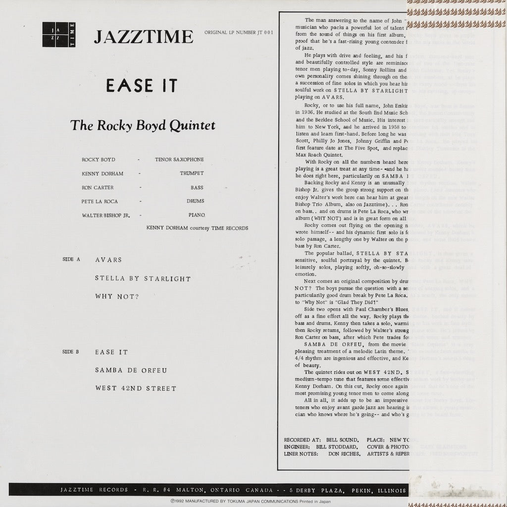Rocky Boyd - Ease It LP 1992 JPN Jazztime ケニー・ドーハム参加