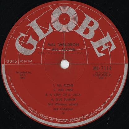Mal Waldron – All Alone (MJ-7114) LP 1969 JPN Globe - Victor | 中古LP