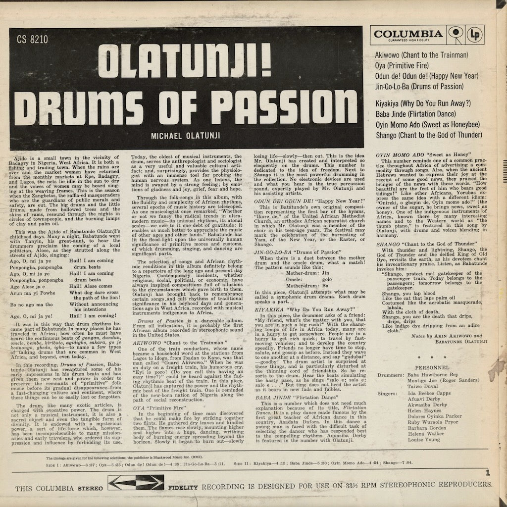 Olatunji - Drums Of Passion (CS 8210) LP 1970's US Columbia｜中古LP