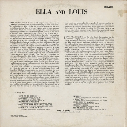 Ella Fitzgerald - Louis Armstrong – Ella and Louis (MG V-4003) LP 1956 US Verve | 中古LP
