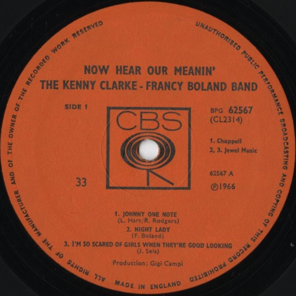 The Kenny Clarke - Francy Boland Big Band - Now Hear Our Meanin' (BPG 62567) LP 1966 UK CBS｜中古LP
