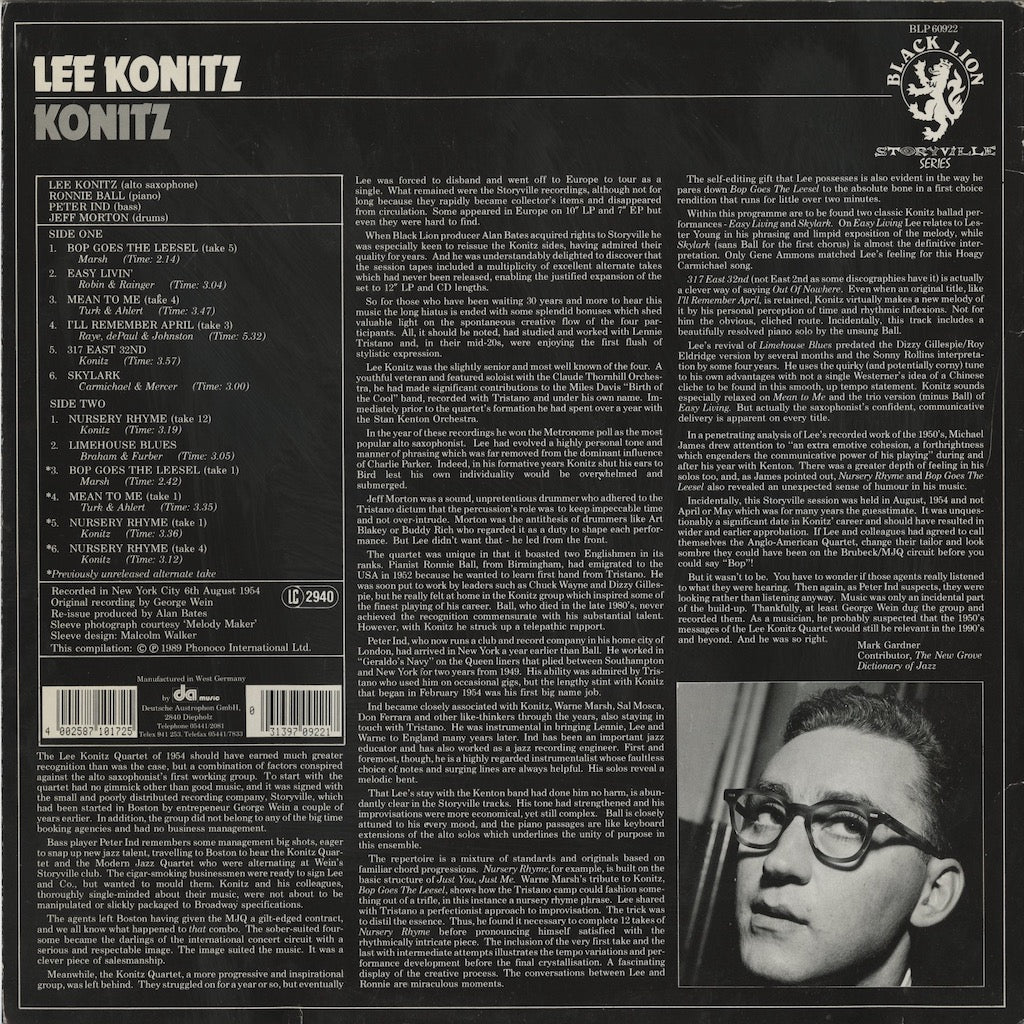 Lee Konitz / リー・コニッツ / Konitz (BLP60922)