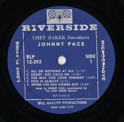 Johnny Pace - Chet Baker Introduces Johnny Pace Accompanied By The Chet Baker Quintet (RLP 12-292) LP 1959 US Riverside｜中古LP