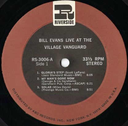 Bill Evans - Live At The Village Vanguard (RS 3006) 1967 US Riverside｜中古LP