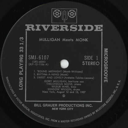 Thelonious Monk And Gerry Mulligan - Mulligan Meets Monk (SMJ-6107) 1975 JPN Riverside - 東芝｜中古LP