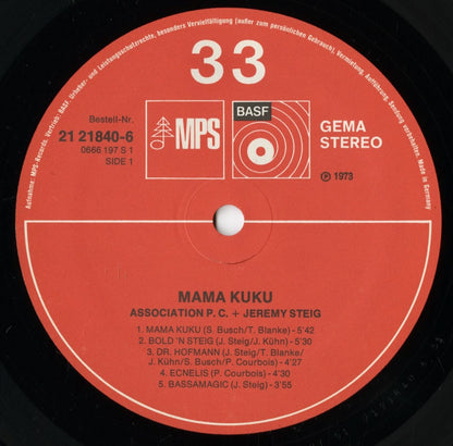 Association P.C. + Jeremy Steig - Mama Kuku (21 21840-6) LP 1974 GER MPS｜中古LP