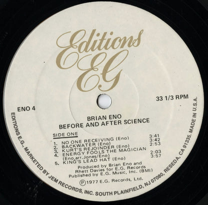 Brian Eno / ブライアン・イーノ / Before And After Science (ENO 4) 1981 US Editions EG盤