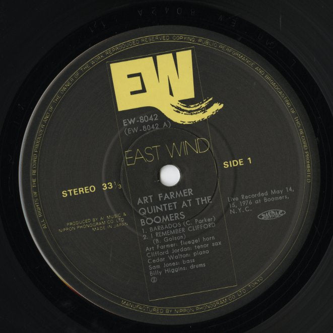 Art Farmer Quintet / アート・ファーマー・クインテット / At Boomers (EW-8042)