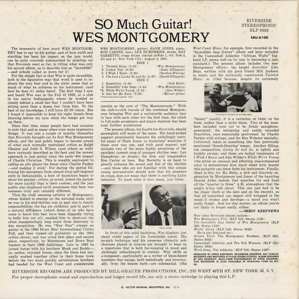 Wes Montgomery - So Much Guitar! (SMJ-6100) 1975 JPN Riverside｜中古LP