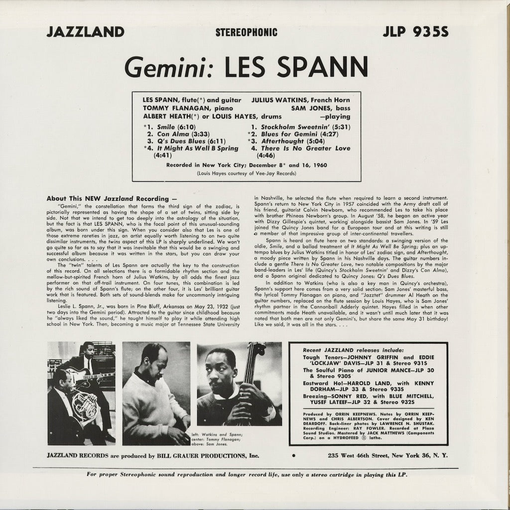 Les Spann - Gemini (WWLJ-7073) 1994 JPN Jazzland / Wave Jazz Classics｜中古LP