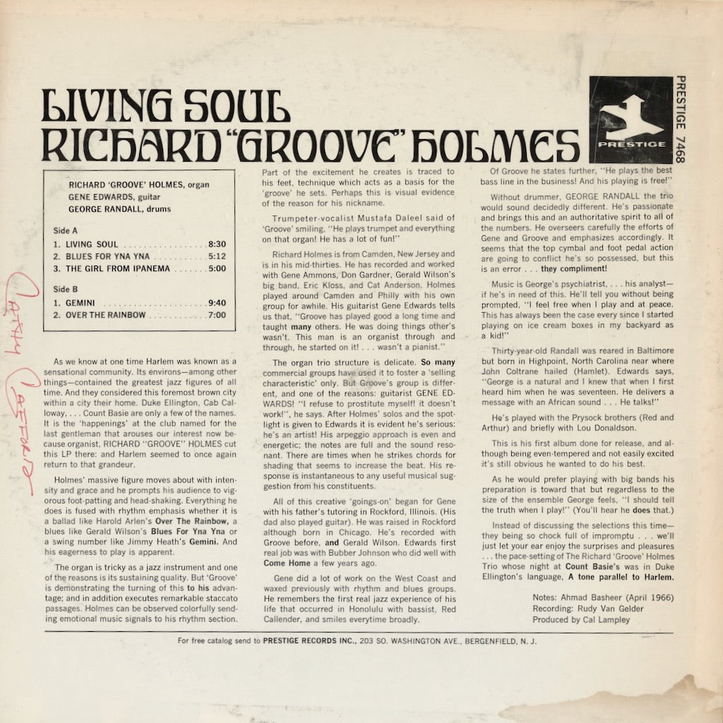 Richard Groove Holmes / リチャード・グルーヴ・ホルムズ / Living Soul (PRST 7468)