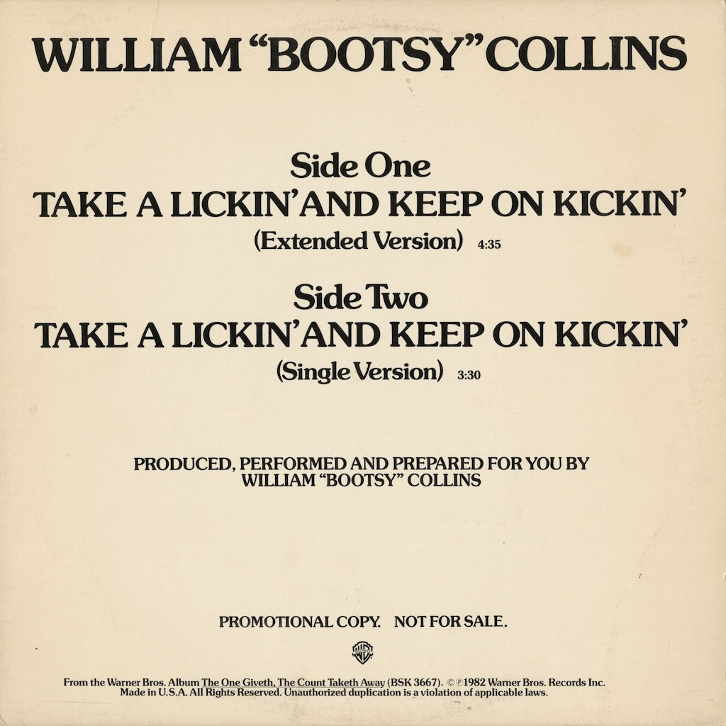 Bootsy Collins - Take A Lickin' And Keep On Kickin' (PRO-A-1019) 1982 US Warner Bros.｜中古 12"