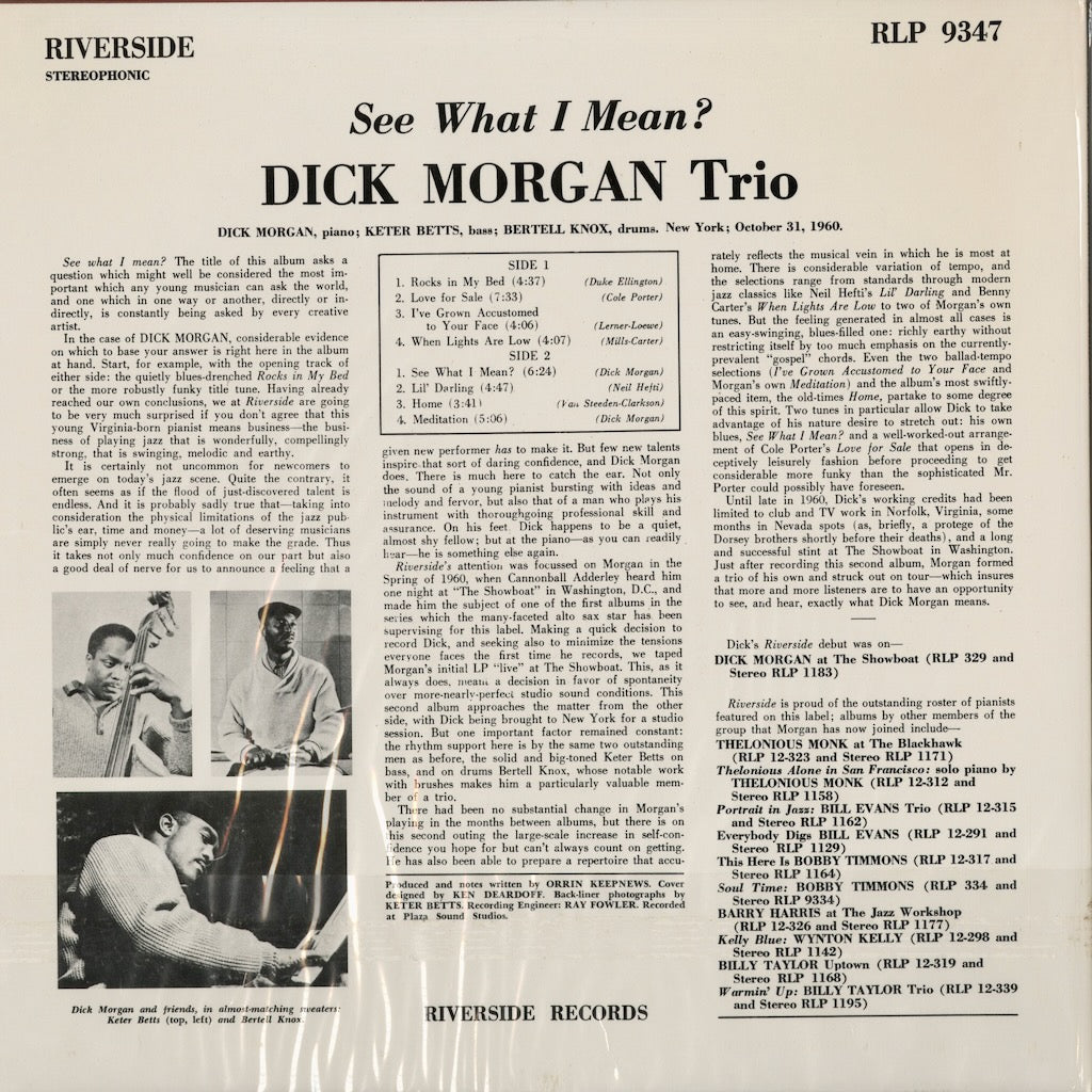 Dick Morgan Trio - See What I Mean? (RLP 9347) 1991 US Riverside｜中古LP