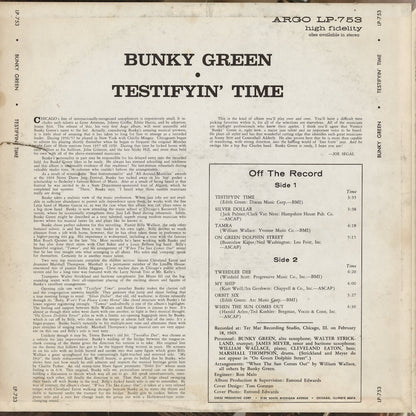 Bunky Green - Testifyin' Time (LP-753) LP 1965 US Cadet MONO グレーDG Lbl.｜中古LP