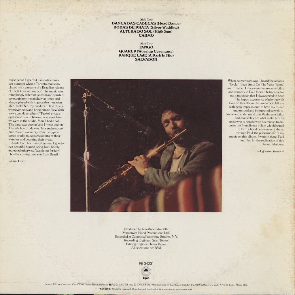 Paul Horn / ポール・ホーン / Altura Do Sol (PE 34231)