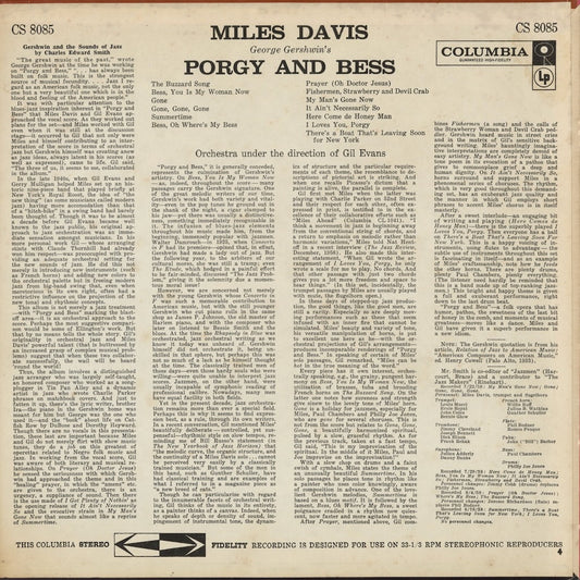 Miles Davis - Porgy And Bess (CS 8085) LP 1959 US Columbia｜中古LP