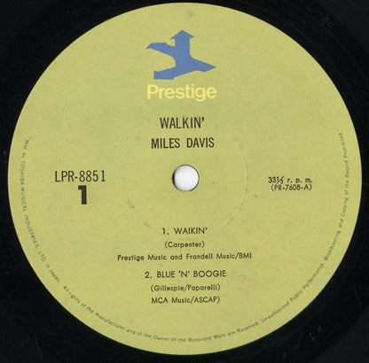 Miles Davis - Walkin' (LPR-8851) 1973 JPN Prestige｜中古LP