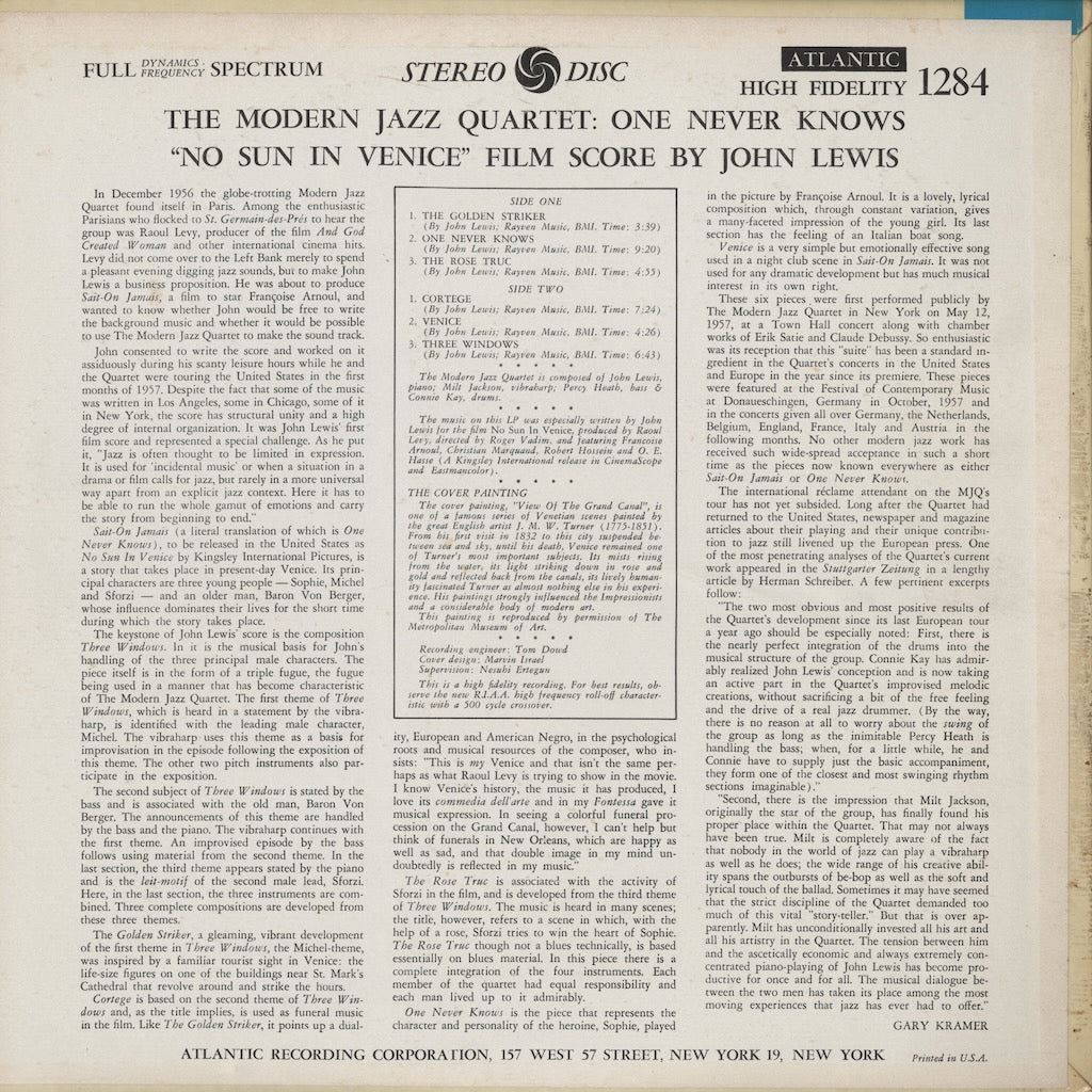 The Modern Jazz Quartet / モダン・ジャズ・カルテット / No Sun In Venice (SD 1284) US盤