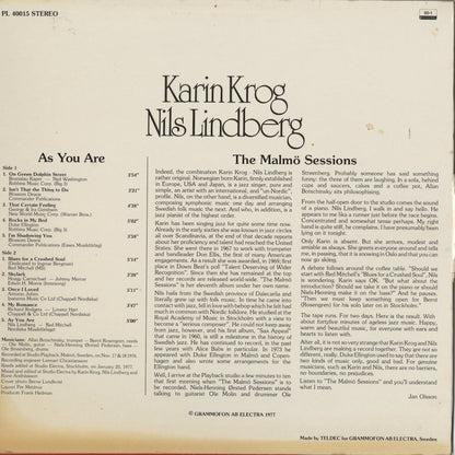 Karin Krog, Nils Lindberg / As You Are (The Malmö Sessions)  (PL 40015)
