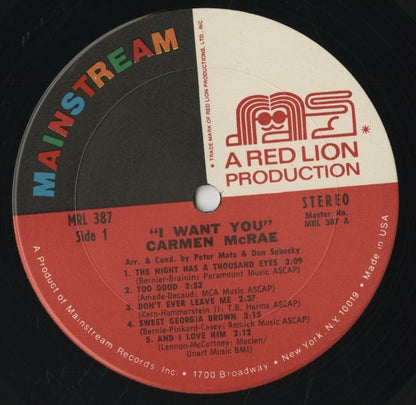 Carmen McRae / カーメン・マクレエ / I Want You (MRL 387)